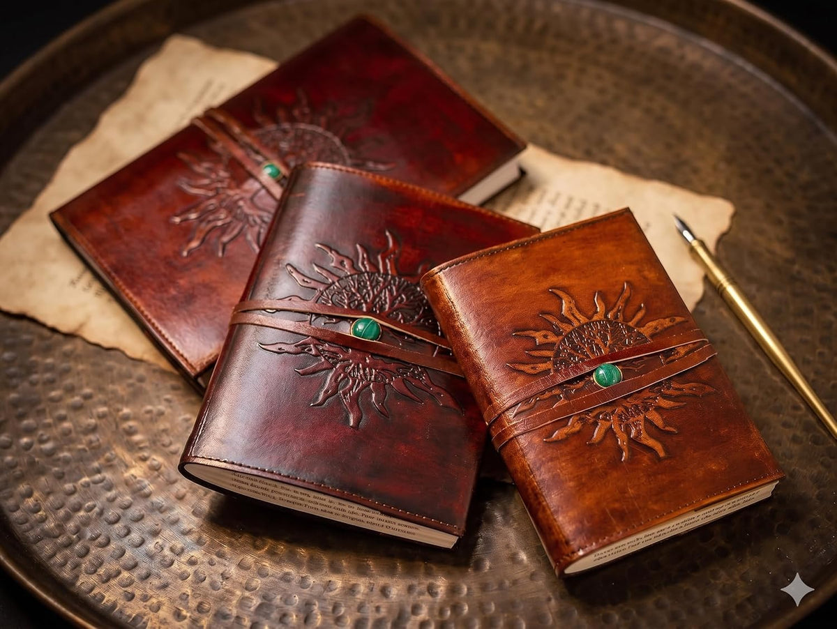 Sun and Tree Embossed Classic Refillable Leather Journal