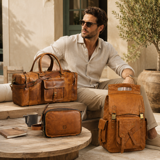 Buffalo Leather Duffle, Backpack & Toiletry Bag Combo
