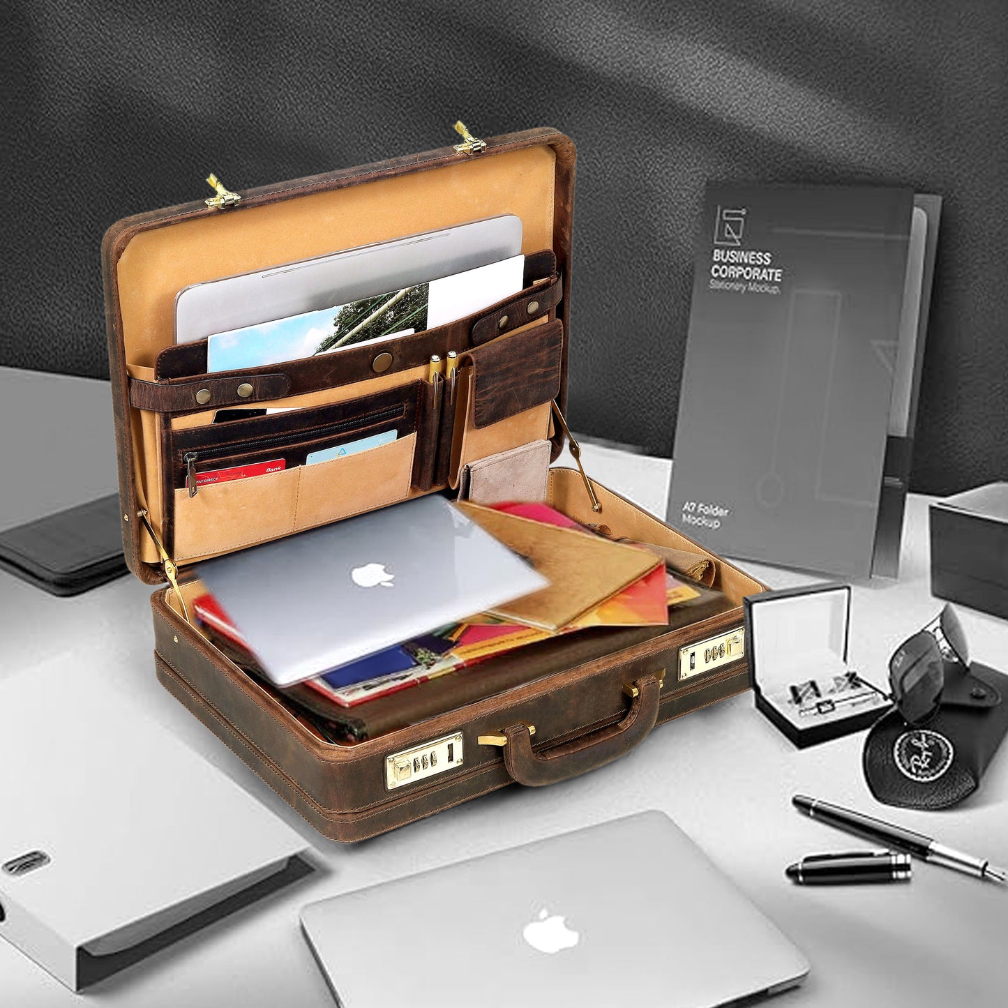 The Vintage Buffalo Leather hard shell attaché Case Briefcase