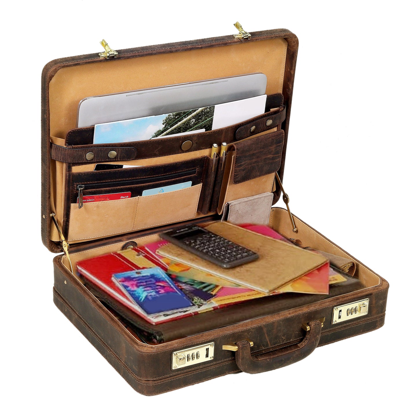 The Vintage Buffalo Leather hard shell attaché Case Briefcase