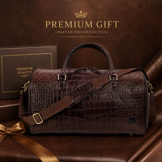 The Noir Croc Leather Duffle Bag