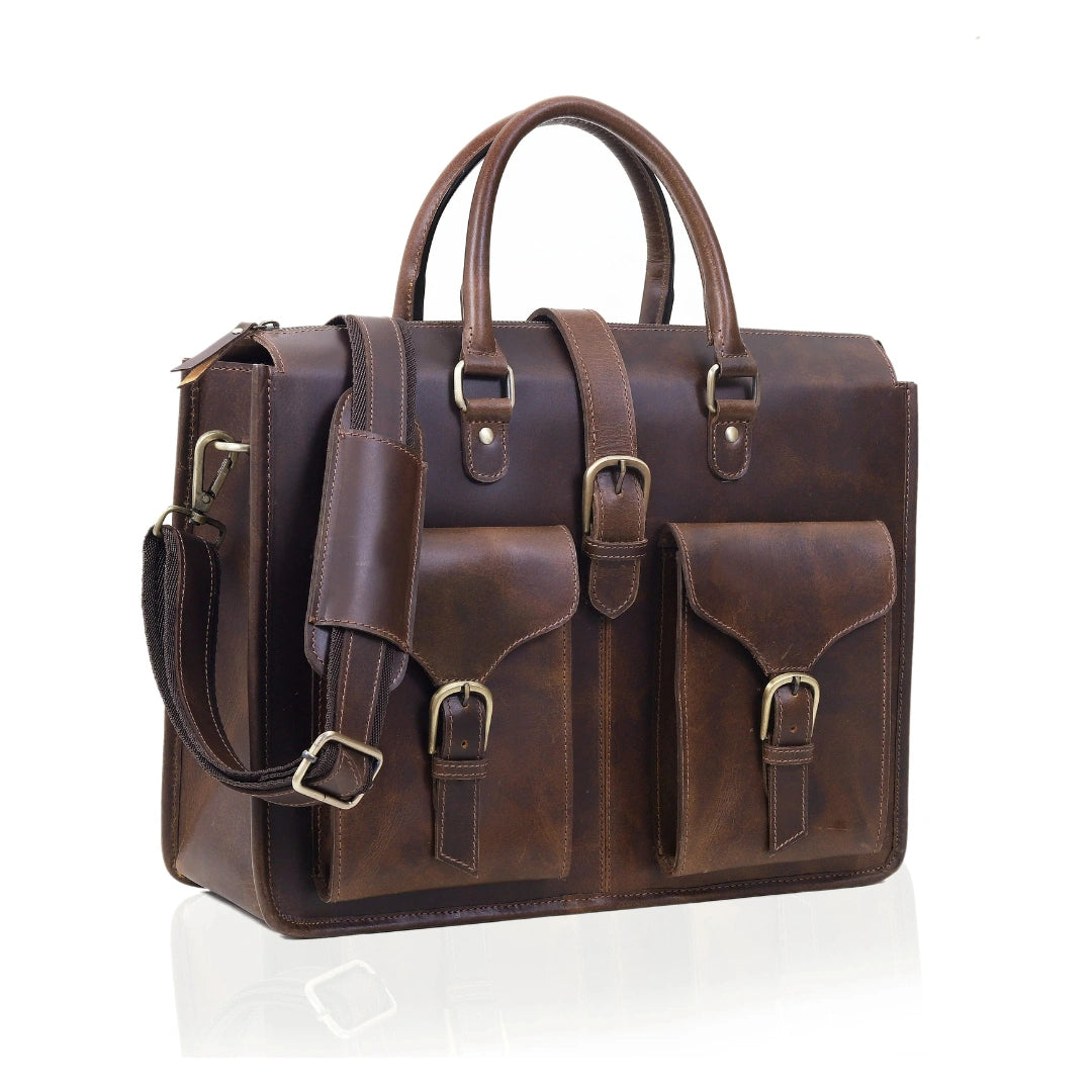Genuine Leather Tote Bag For Women - Vintage Style Large Work Bag, Slim Briefcase & Shoulder Purse - View #5