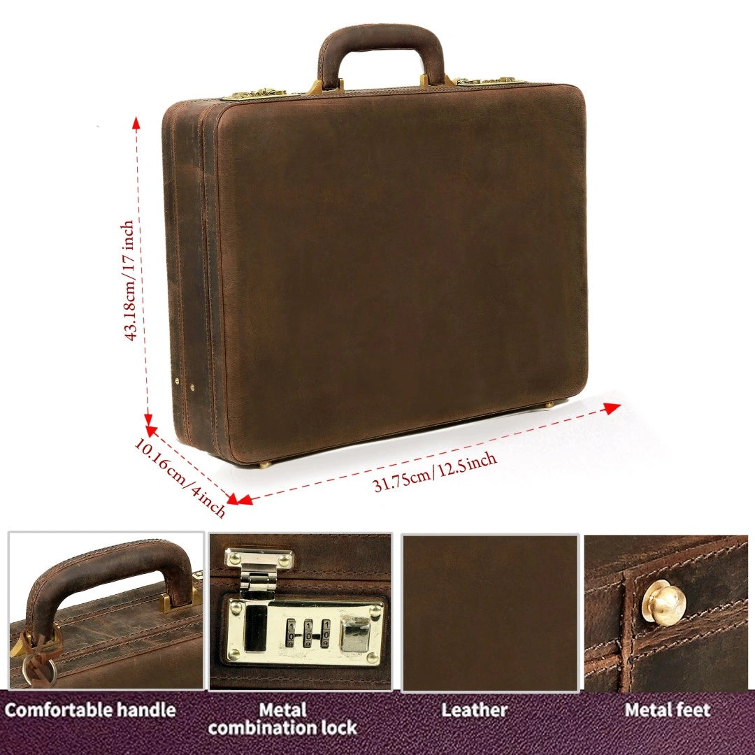 The Vintage Buffalo Leather hard shell attaché Case Briefcase