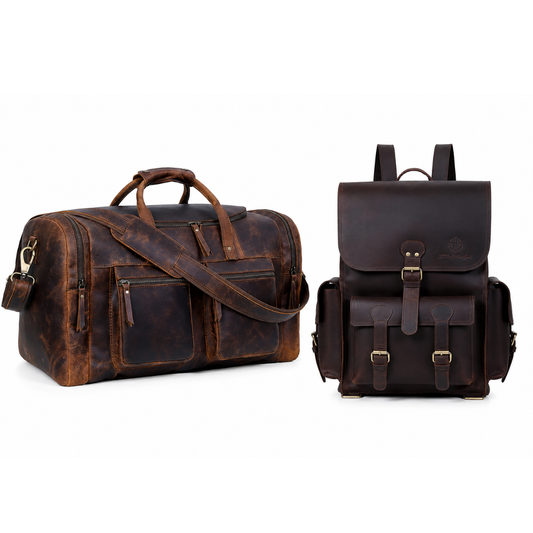 Buffalo Leather Duffle Bag & Backpack Combo