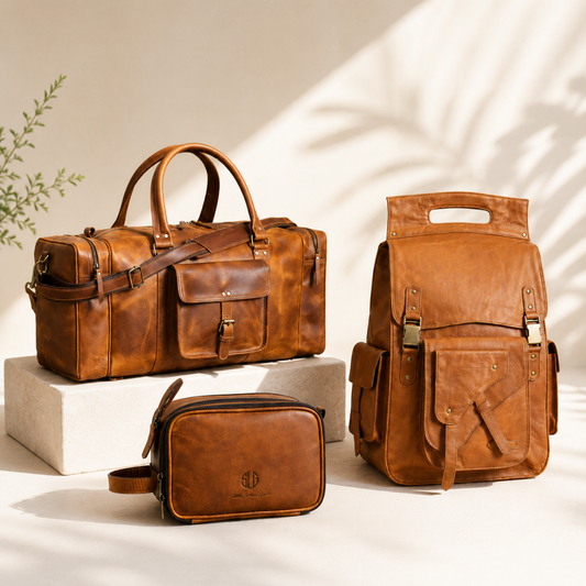 Buffalo Leather Duffle, Backpack & Toiletry Bag Combo