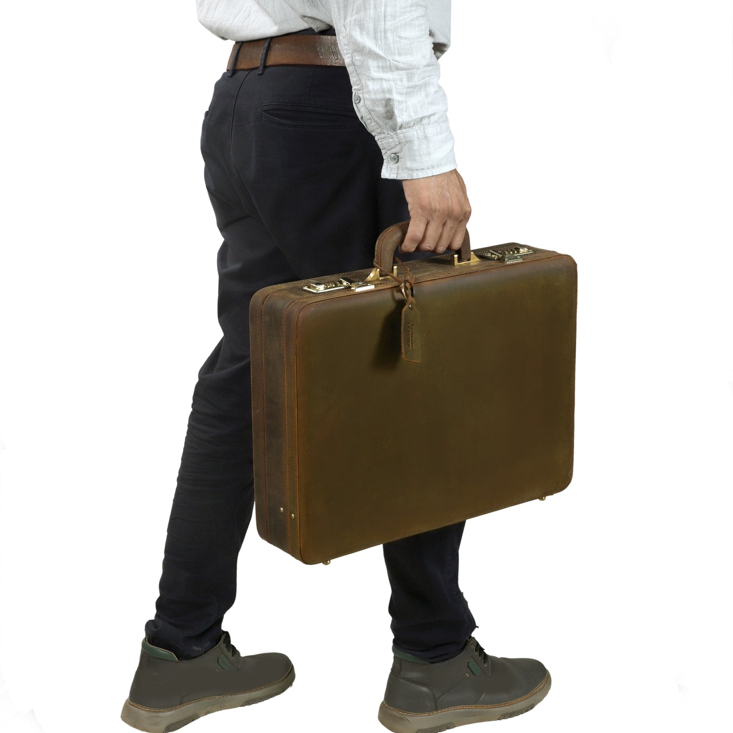 The Vintage Buffalo Leather hard shell attaché Case Briefcase