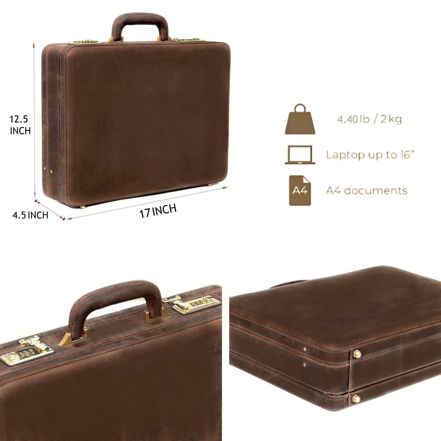 The Vintage Buffalo Leather hard shell attaché Case Briefcase