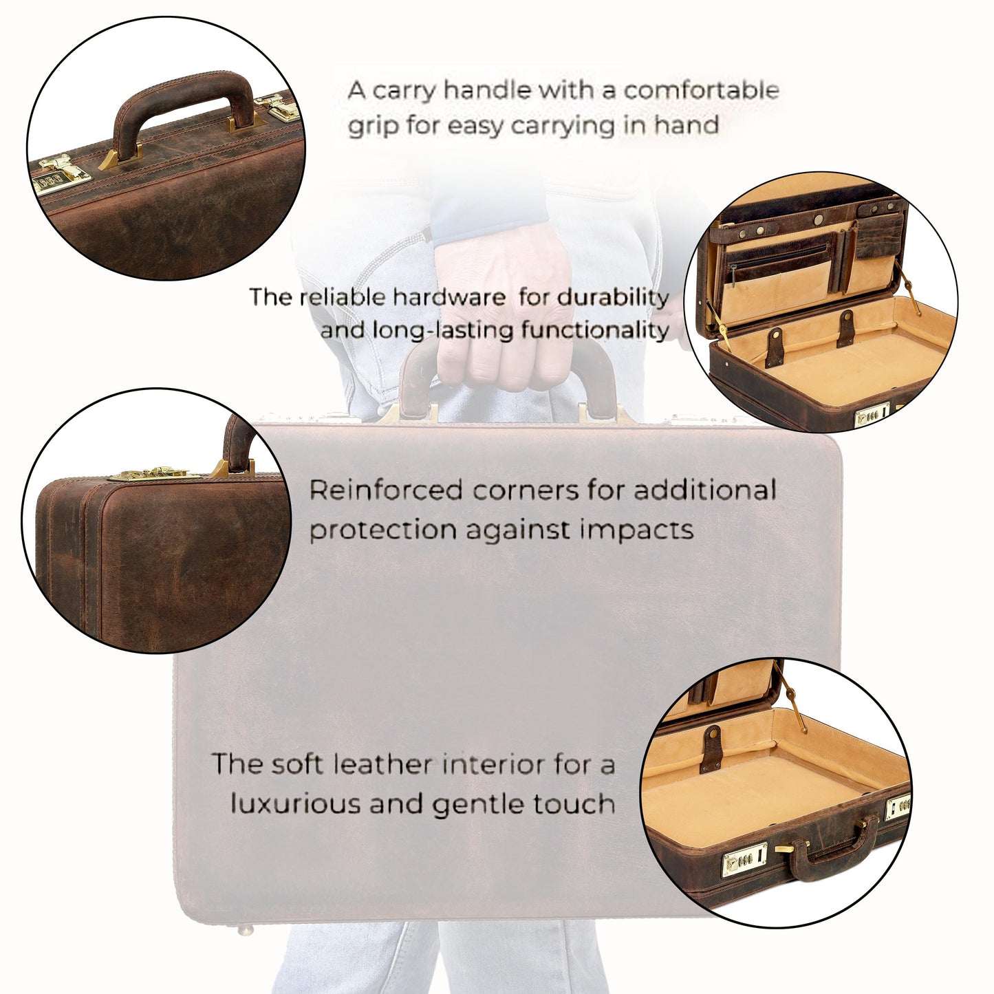 The Vintage Buffalo Leather hard shell attaché Case Briefcase