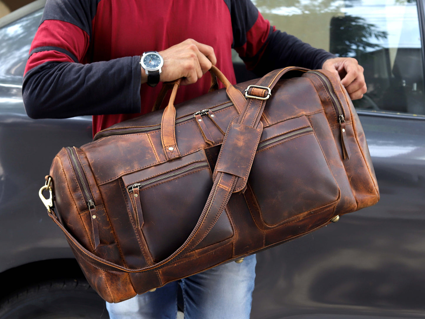 Vintage Radiant Buffalo Leather Duffle Bag