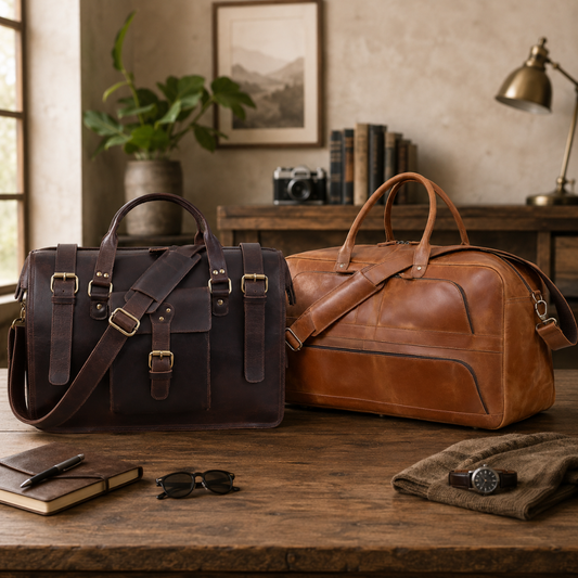 Leather Duffle and Briefcase Bag Combo