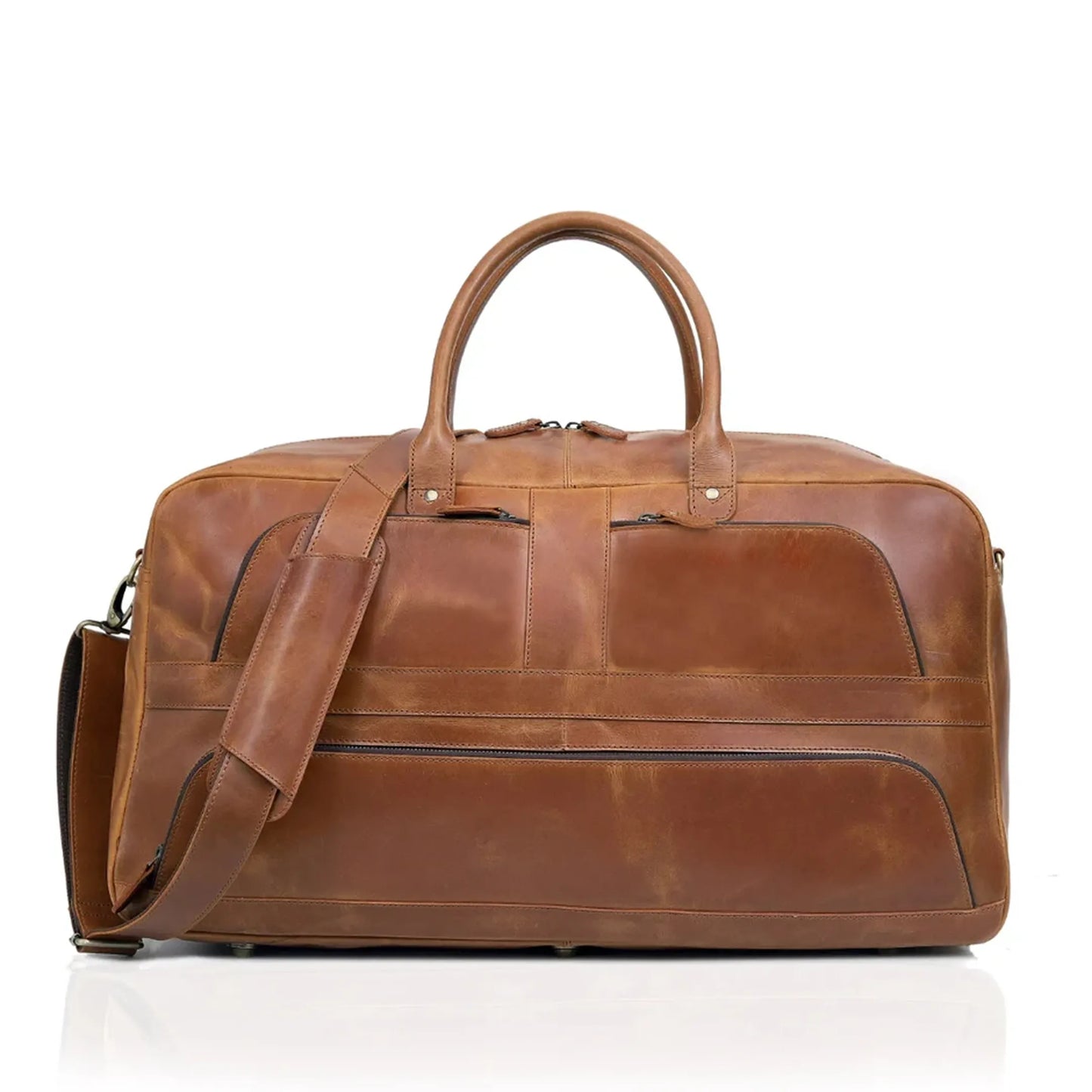 men's bag for travel Large duffel bags for men leather travel bag overnight gym sports weekend bag (TAN BROWN, 24" Large)