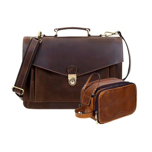 The Officer Leather Laptop Bag Combo