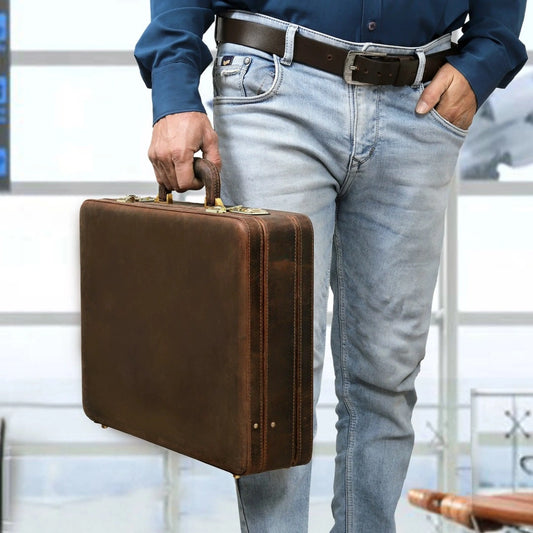 The Vintage Buffalo Leather hard shell attaché Case Briefcase